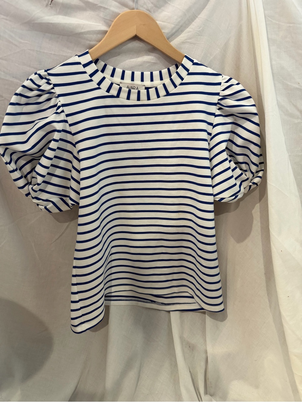 Aldo White & Blue Striped Puff-Sleeve Top